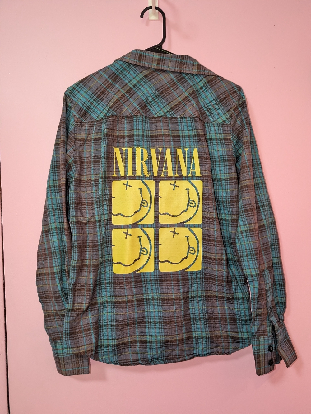 Nirvana Rhinestoned Plaid Flannel Shirt